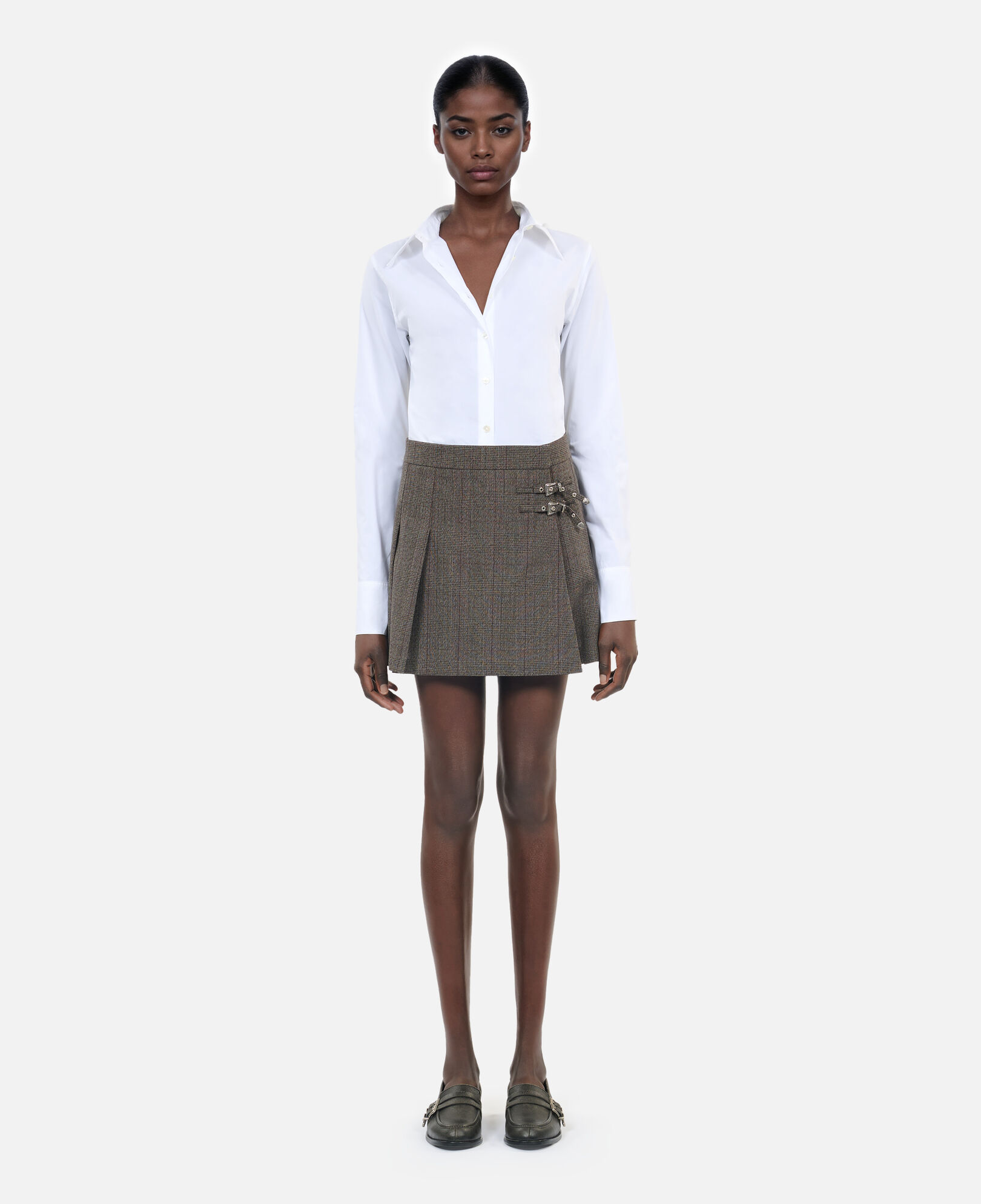 The Kooples WOMEN BROWN prince of wales short pleated wool wrap skirt
