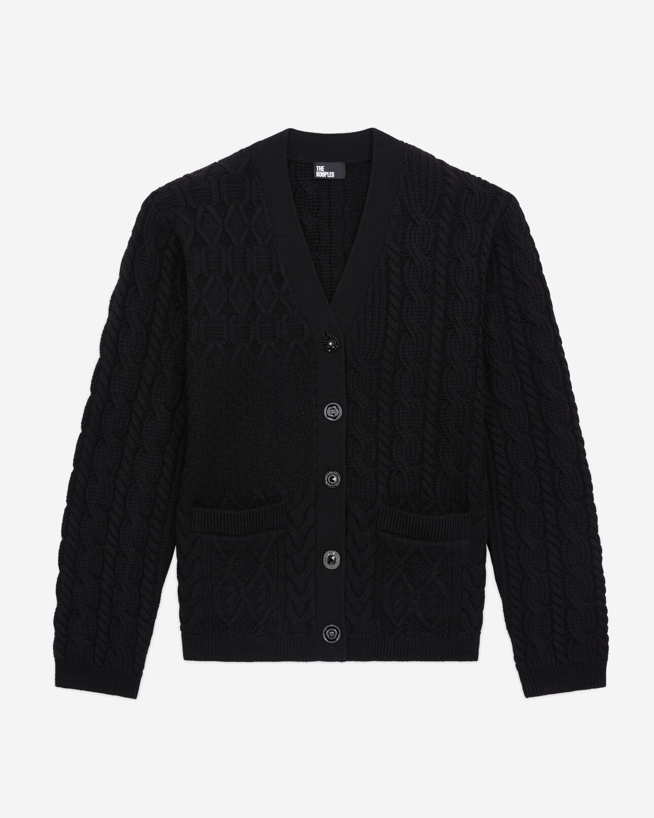 The Kooples WOMEN BLACK black cable knit wool cardigan