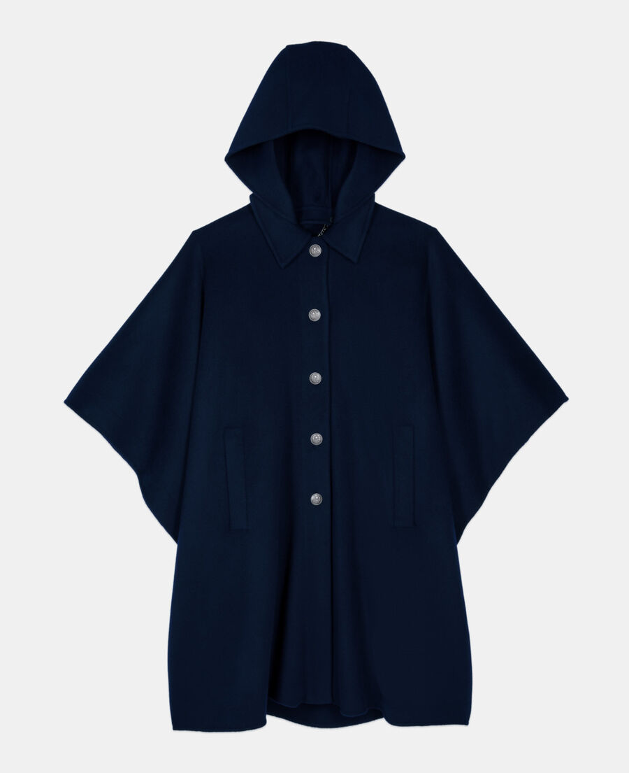 The Kooples F NAVY navy blue long hooded wool-blend cape