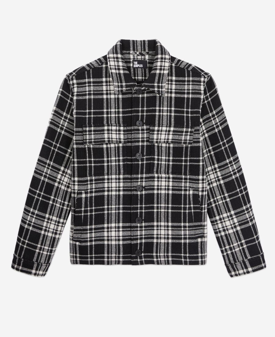 The Kooples HERREN BLACK WHITE blaue karierte hemdjacke aus wollmischung