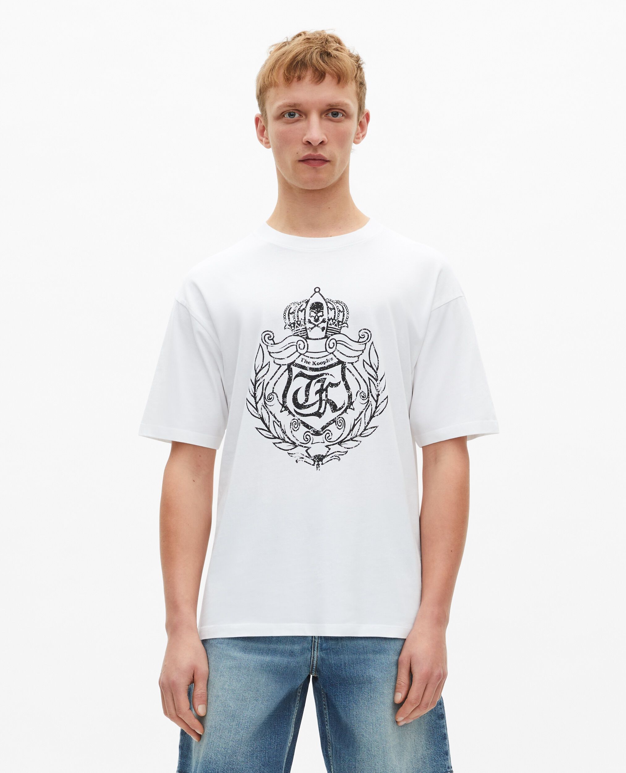 T-shirt à sérigraphie blason blanc, WHITE, hi-res image number null