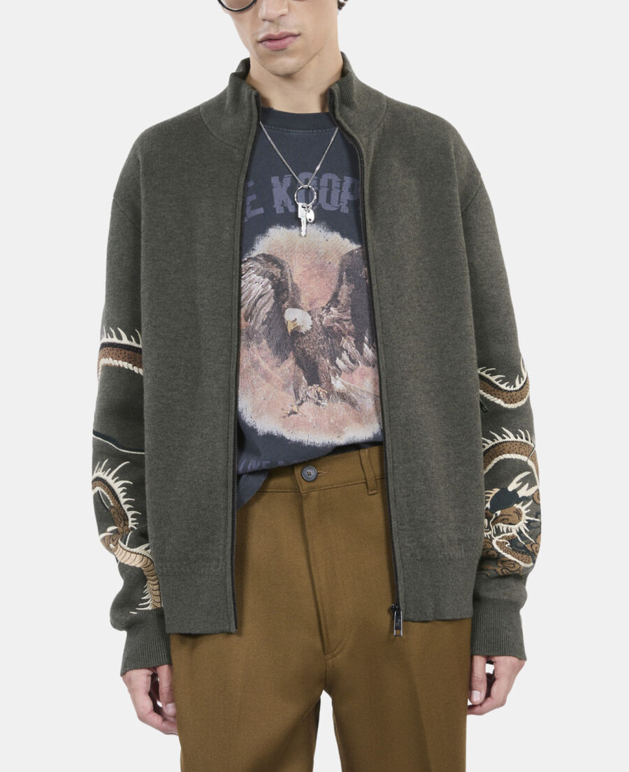 The Kooples HERREN KAKI khakifarbener cardigan aus wollmischung