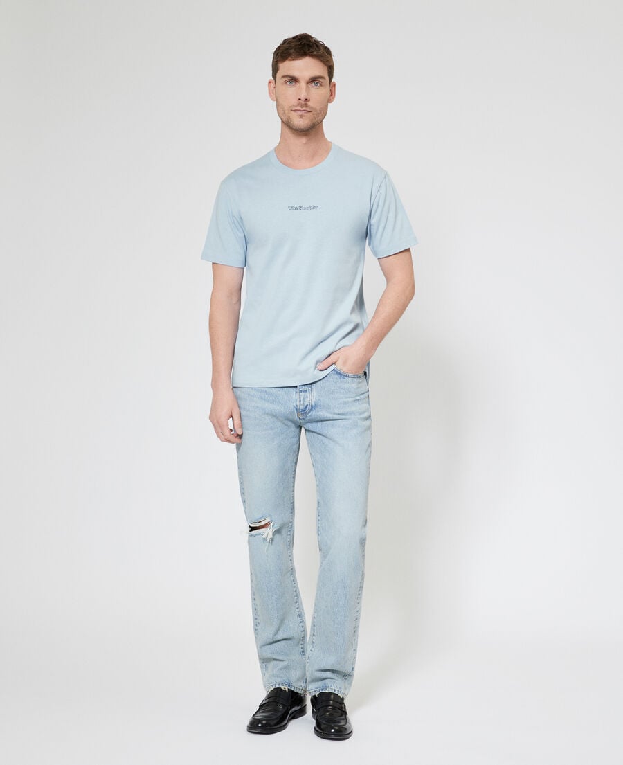 The Kooples HOMME LIGHT BLUE t-shirt avec logo d&eacute;tour&eacute; bleu