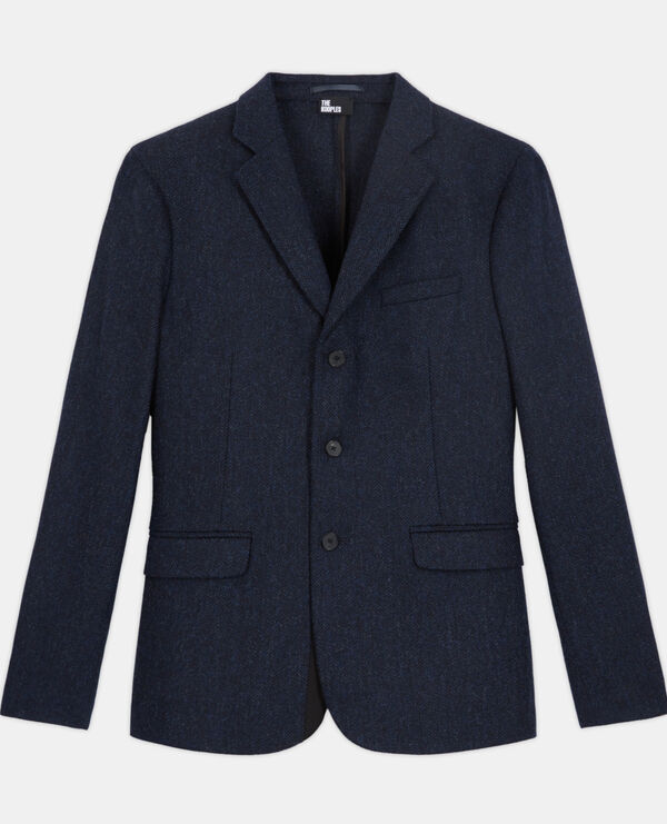 blue patterned wool jacket