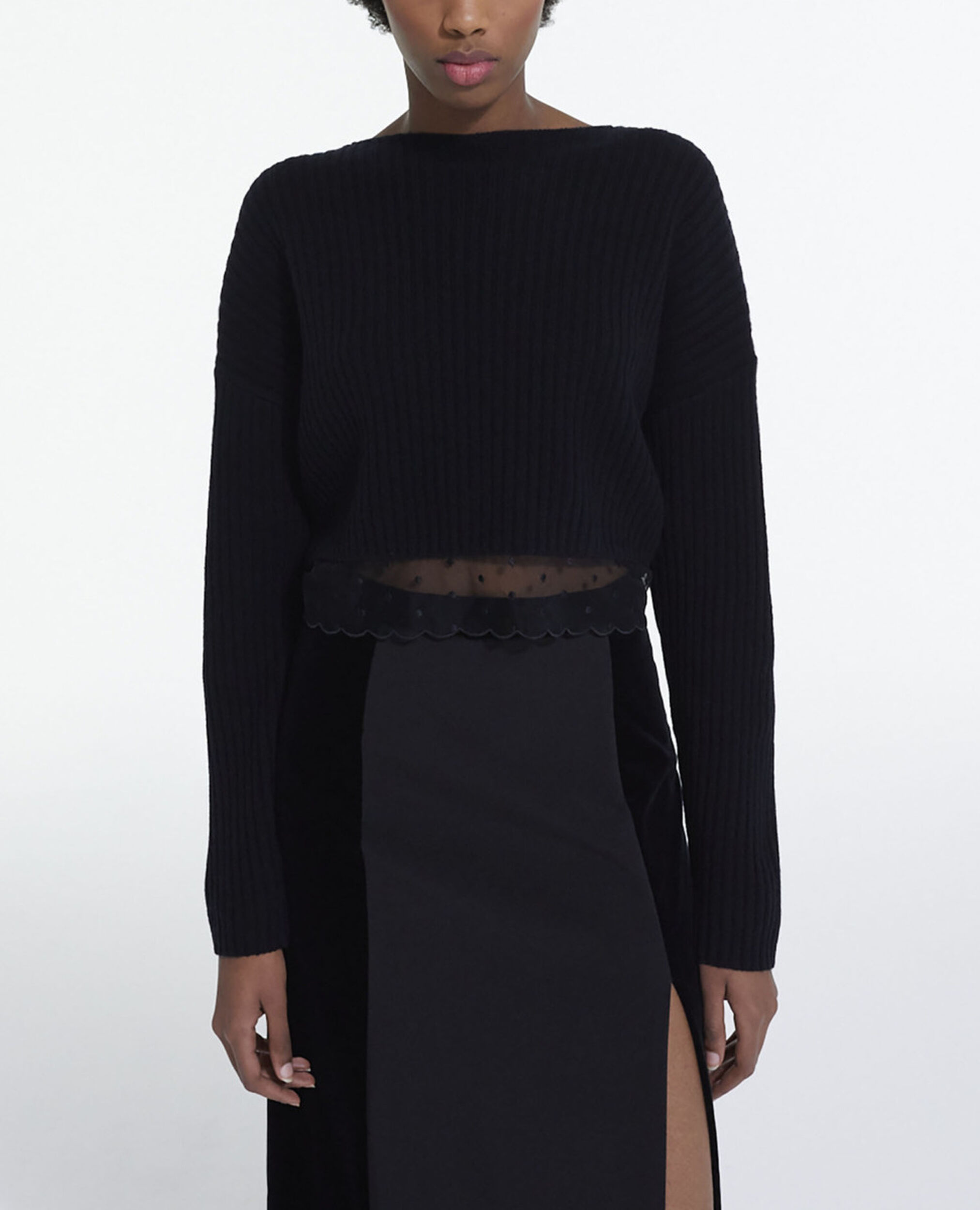 Short black wool sweater, BLACK, hi-res image number null