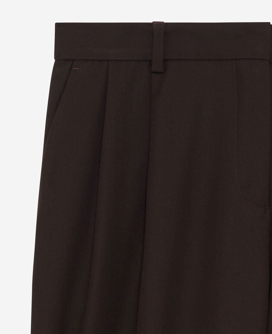 The Kooples FEMME BROWN pantalon tailleur large en laine mélangée marron