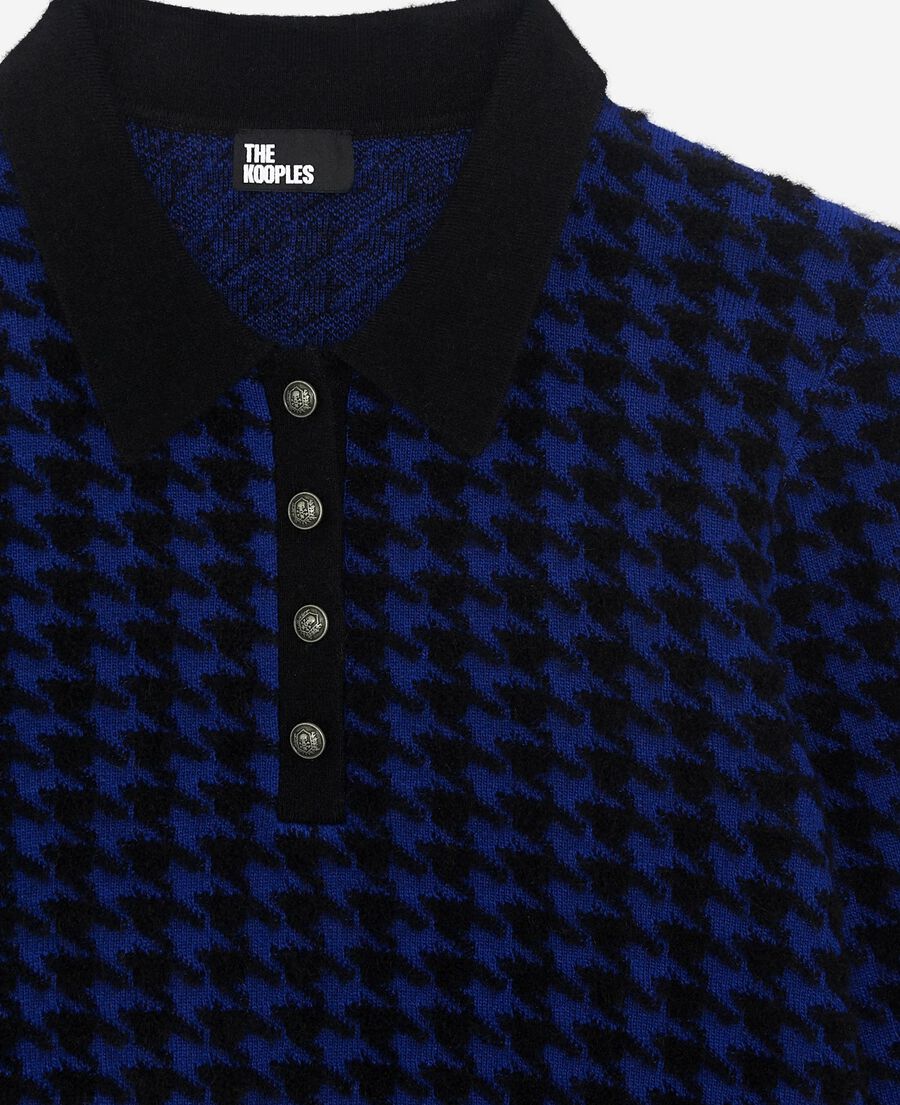 The Kooples WOMEN BLACK NAVY blue wool blend houndstooth polo neck sweater