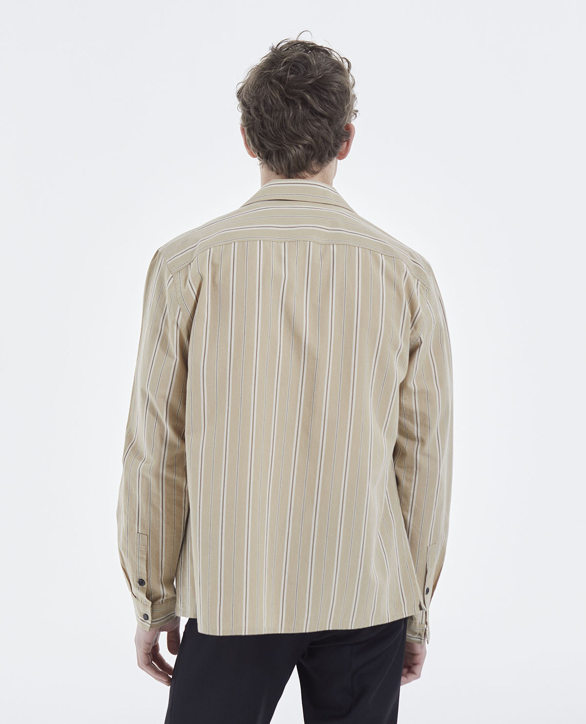 Beige striped Hawaiian-collar shirt, CAMEL / BLACK, hi-res image number null