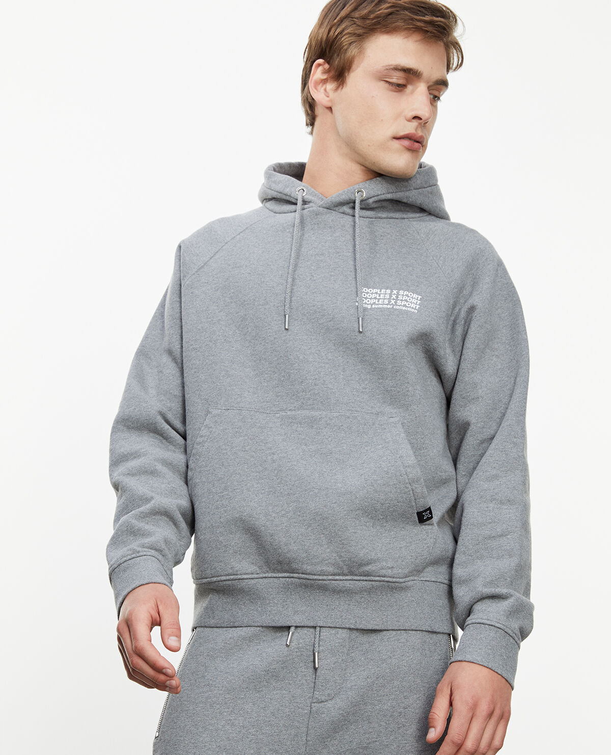 Flecked gray hoodie in cotton with logo The Kooples US