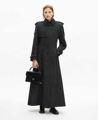 The Kooples F GREY FLANNEL long dark gray wool coat
