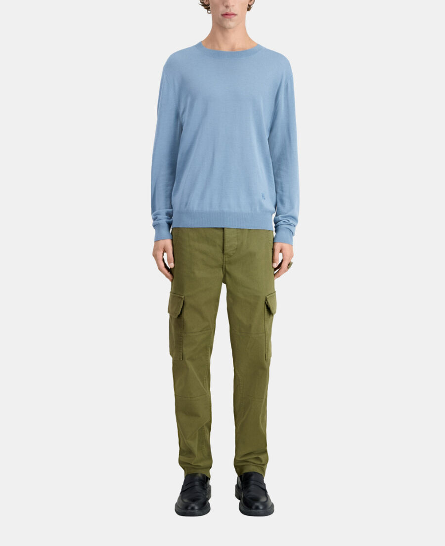 pull bleu en laine mérinos