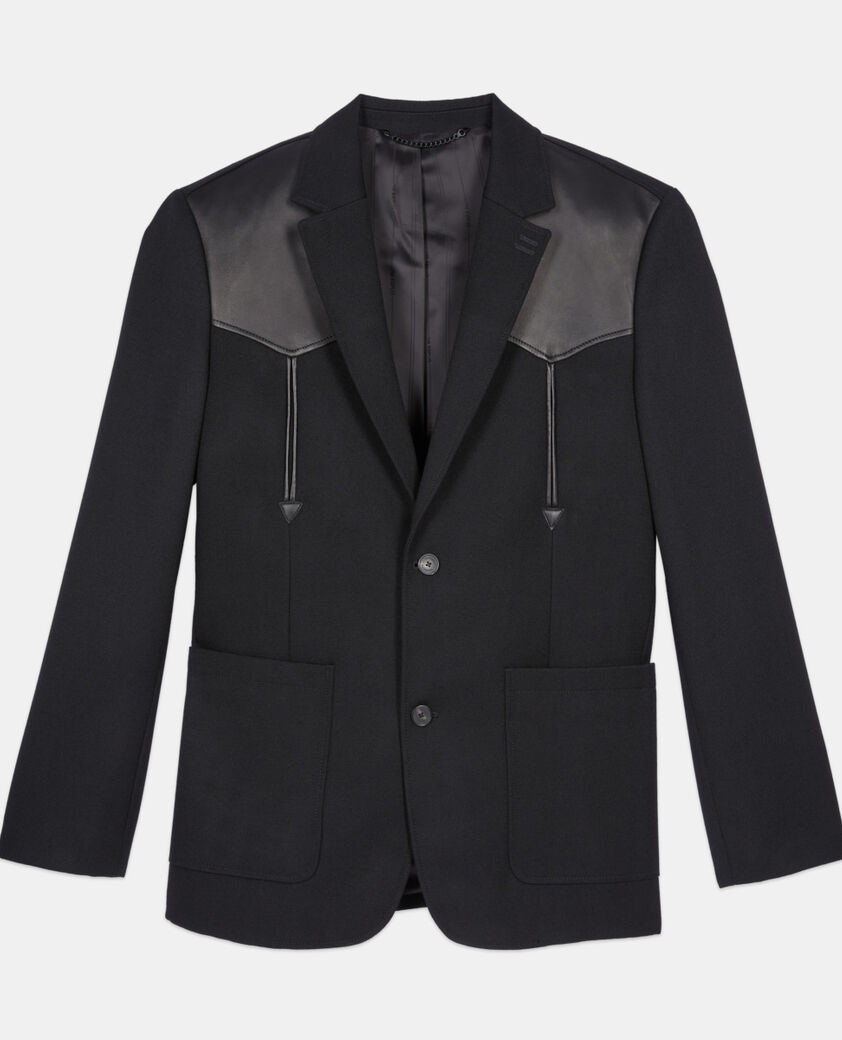 The Kooples HOMBRE BLACK chaqueta negra lana detalles piel cordero