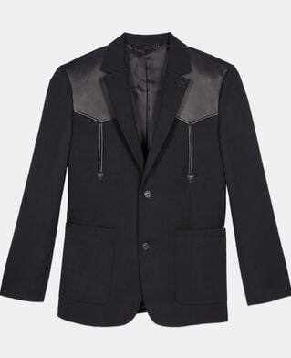 The Kooples HOMME BLACK veste en laine avec d&eacute;tails en cuir noire