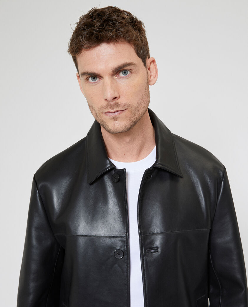 The Kooples HERREN BLACK lederjacke mit kn&ouml;pfen schwarz