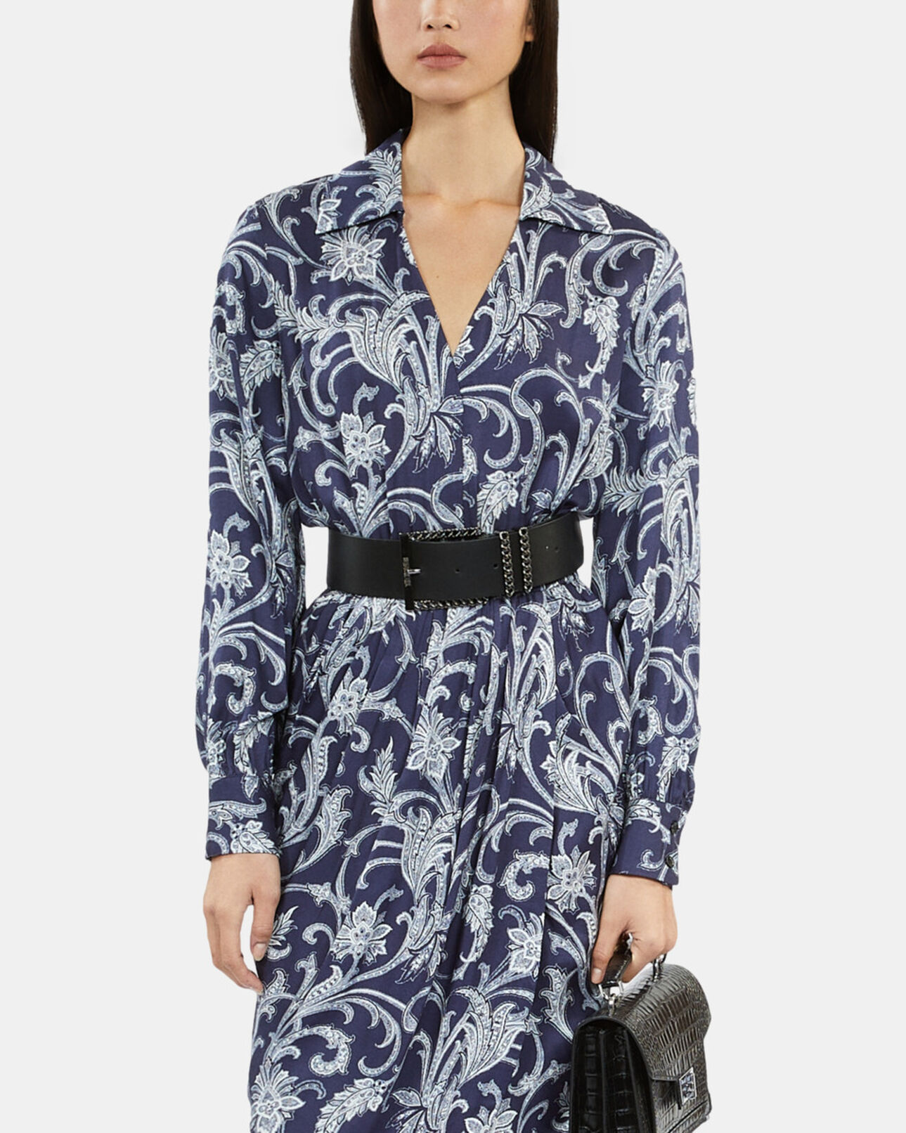 The Kooples FEMME NAVY robe midi fleurie
