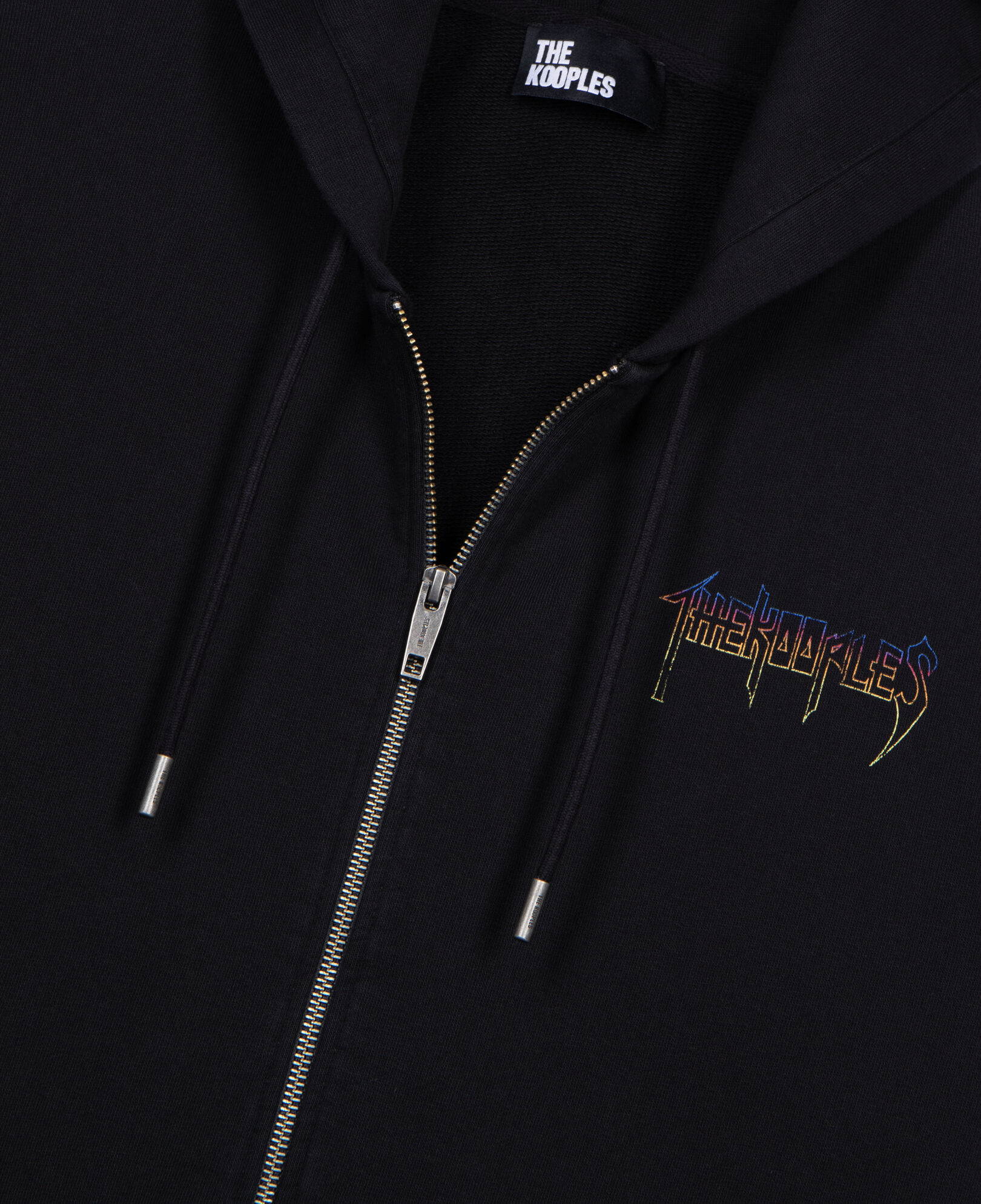The Kooples HERREN BLACK WASHED schwarzes kapuzensweatshirt mit siebdruck