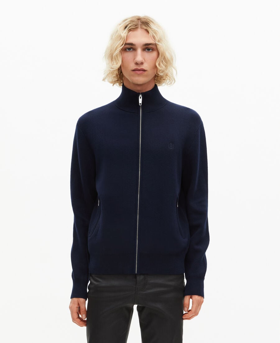 The Kooples HOMBRE NAVY cárdigan de lana de doble cara con cremallera azul marino