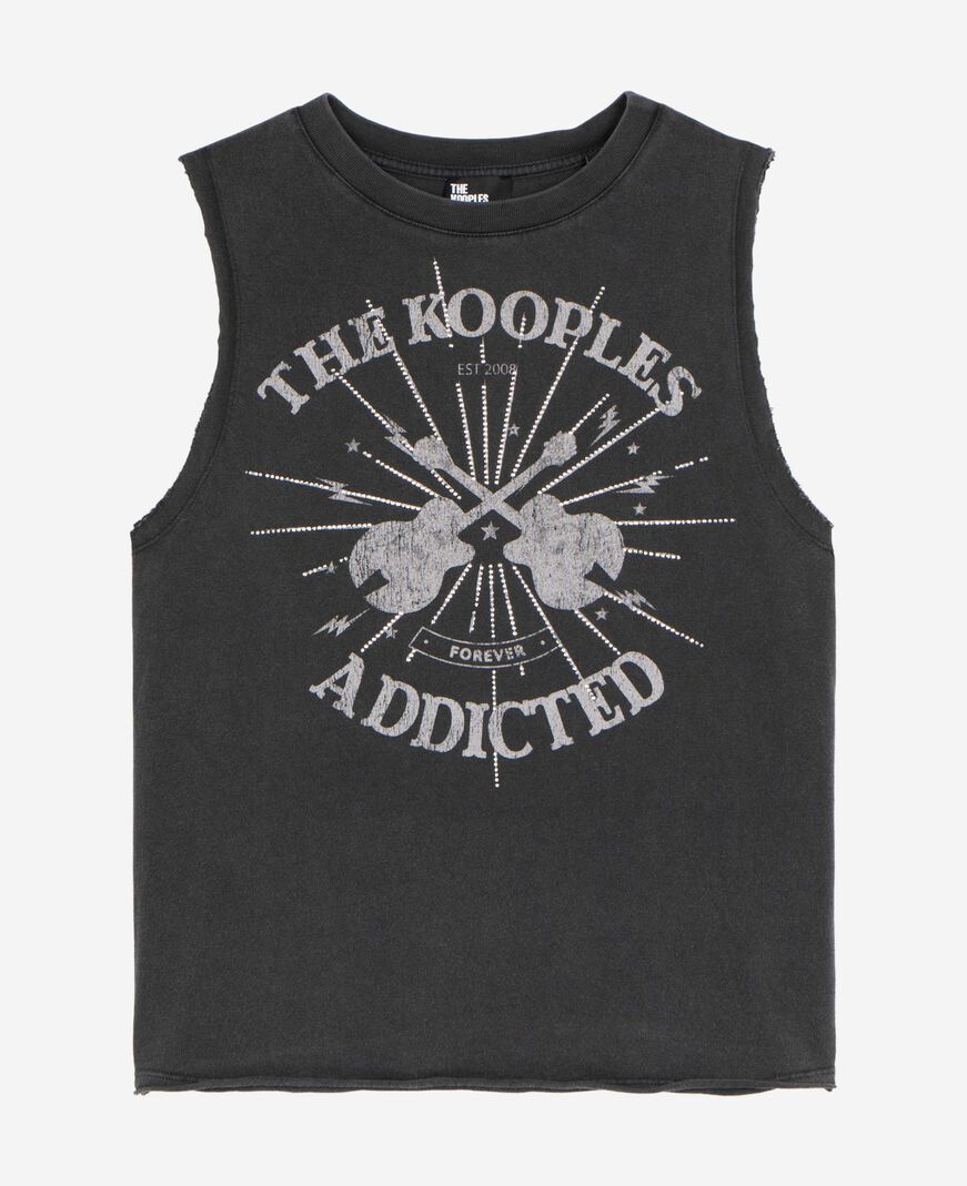The Kooples WOMEN BLACK WASHED tank top with faded black screen print