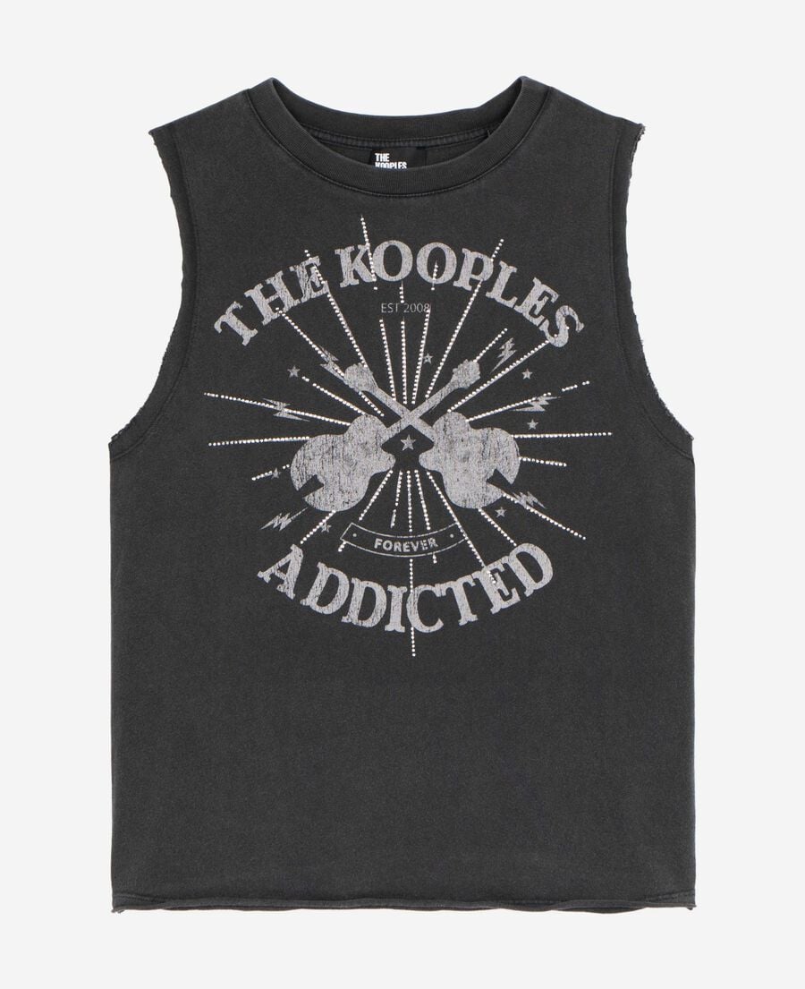 The Kooples MUJER BLACK WASHED camiseta sin mangas con serigrafía negra descolorida