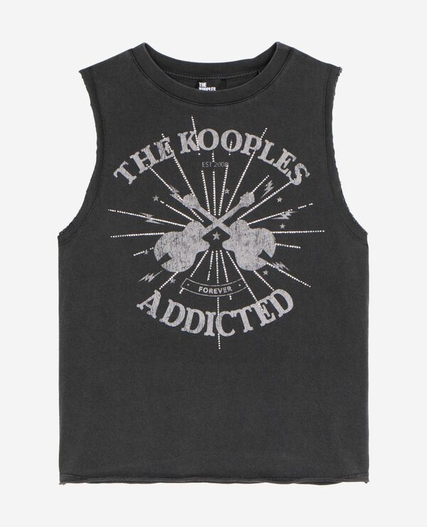The Kooples MUJER BLACK WASHED camiseta sin mangas con serigrafía negra descolorida
