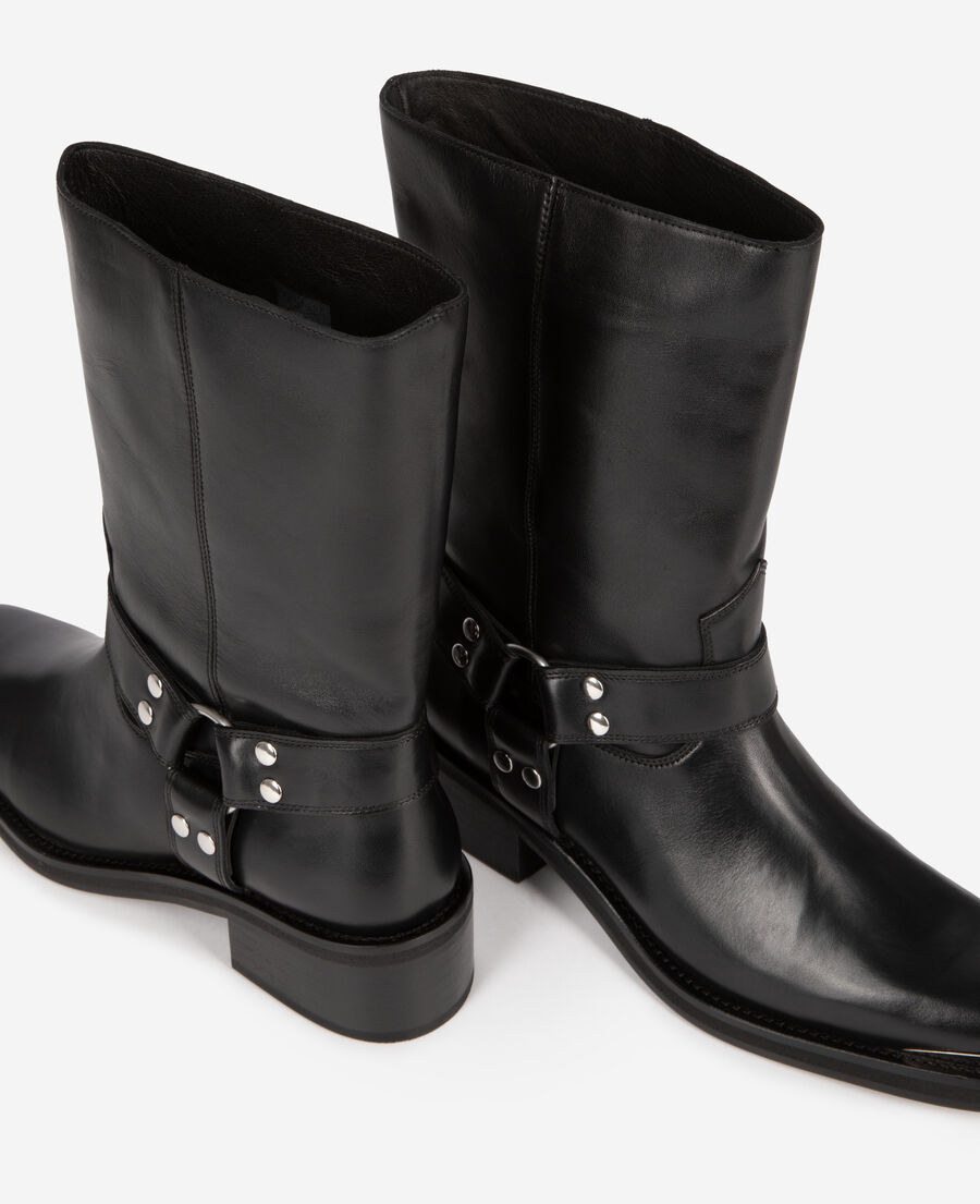 The Kooples DAMEN BLACK stiefel mit riemen aus schwarzem leder