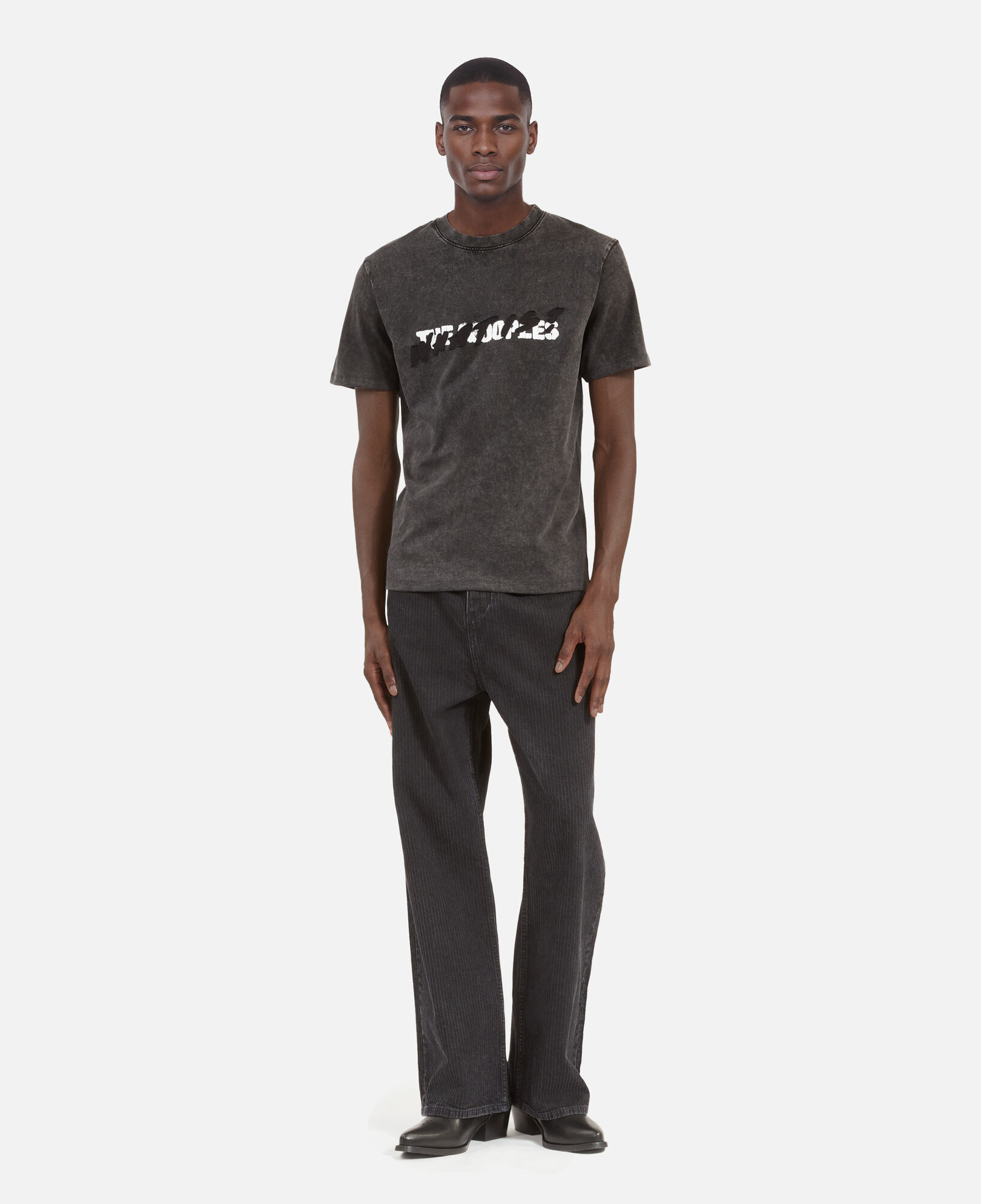The Kooples HERREN BLACK WASHED schwarzes t-shirt mit „what is“-schriftzug
