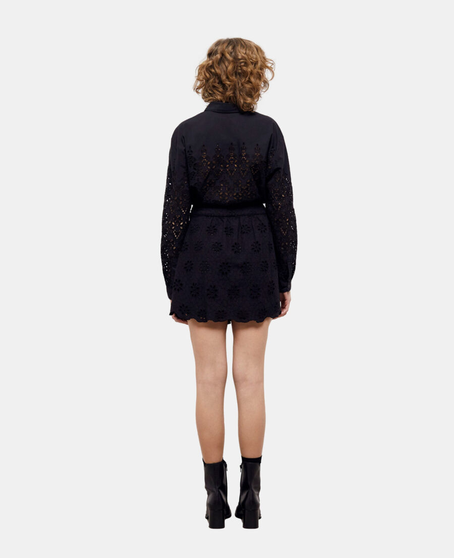 The Kooples FEMME BLACK jupe courte noire en broderie anglaise