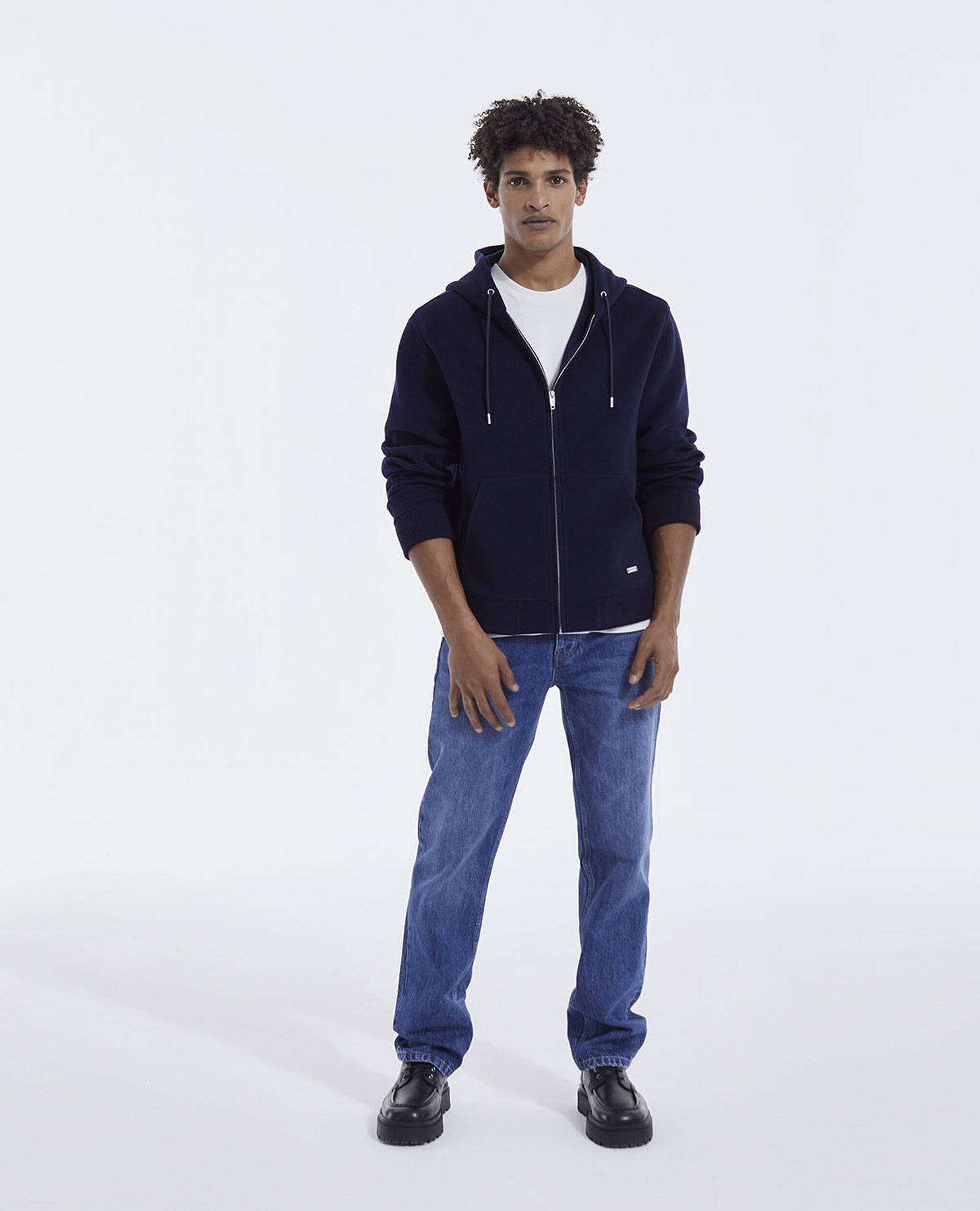 Double-sided blue wool hoodie, NAVY, hi-res image number null