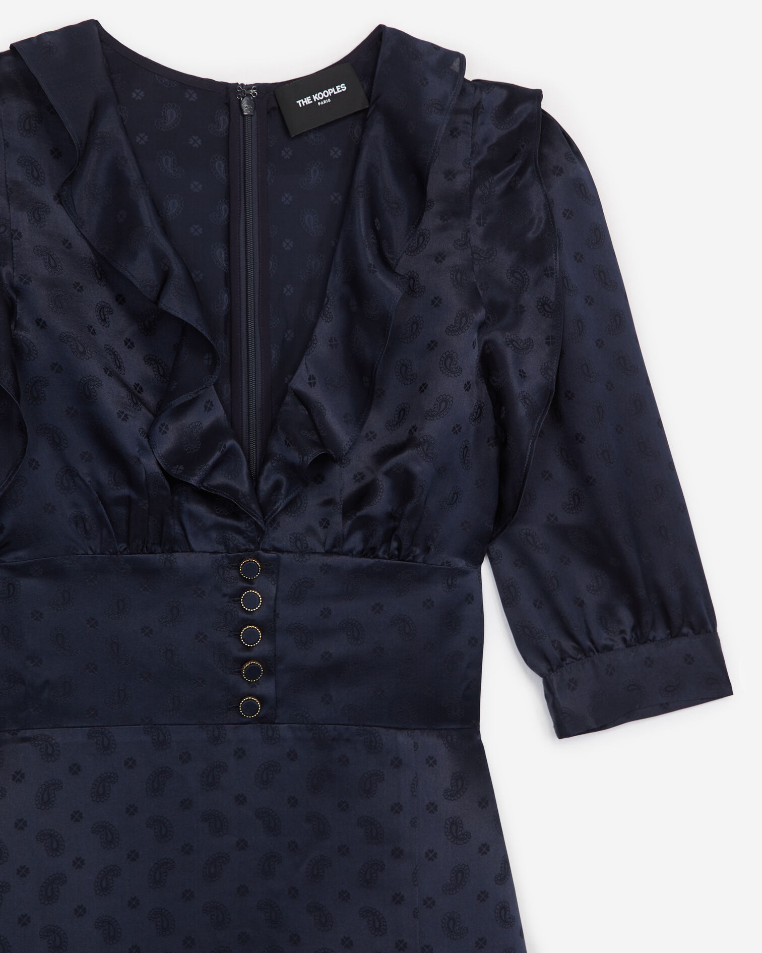 Navy blue jacquard short frilly dress, NAVY, hi-res image number null