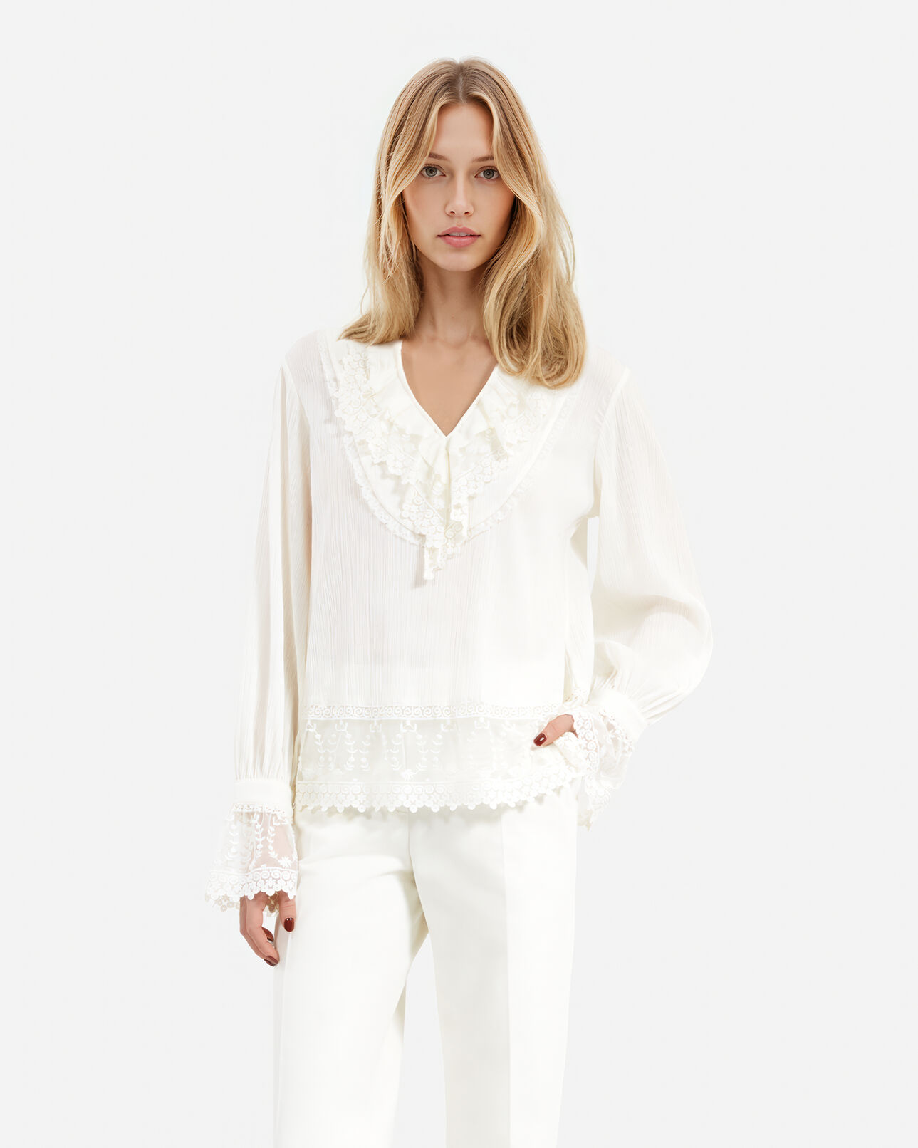 The Kooples FEMME ECRU blouse avec guipure écru
