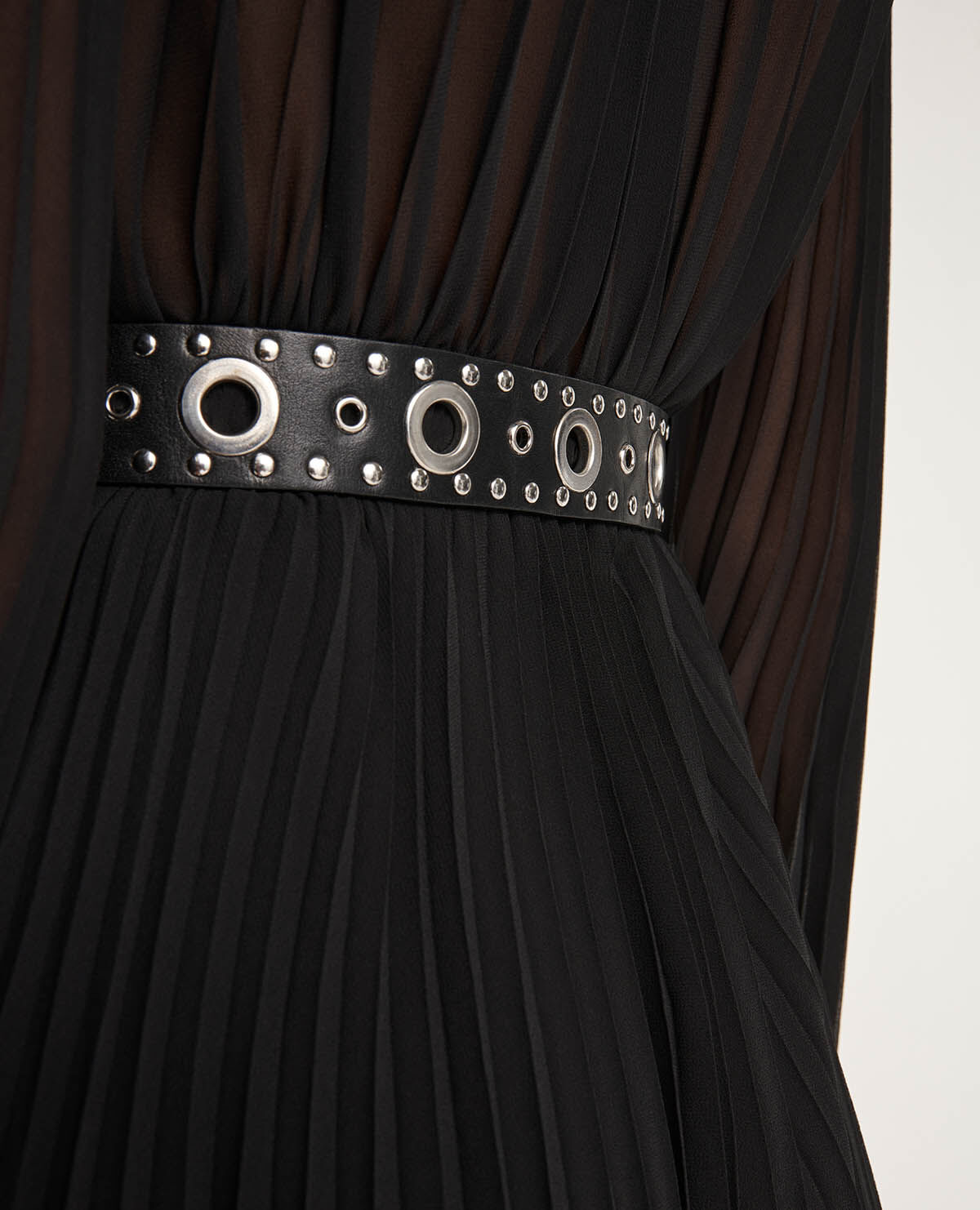 Skinny black leather belt with silver eyelets The Kooples UK