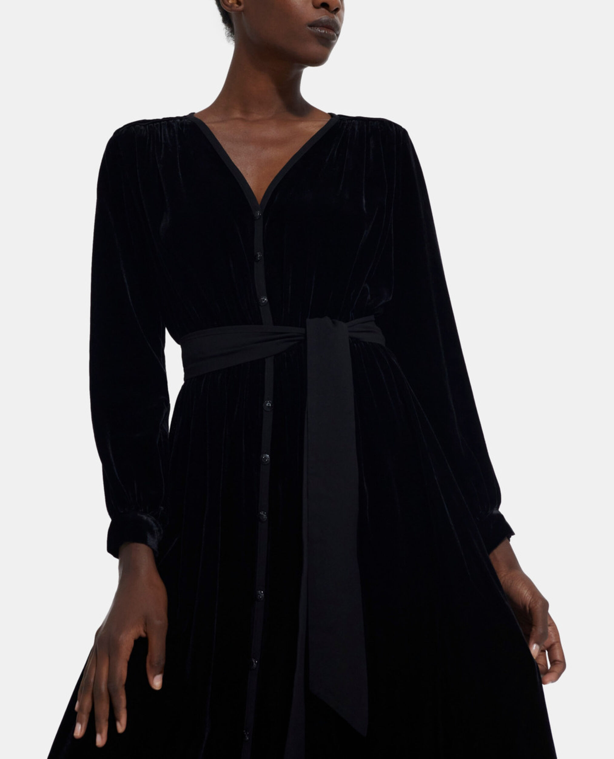 Robe longue en velours noire, BLACK, hi-res image number null