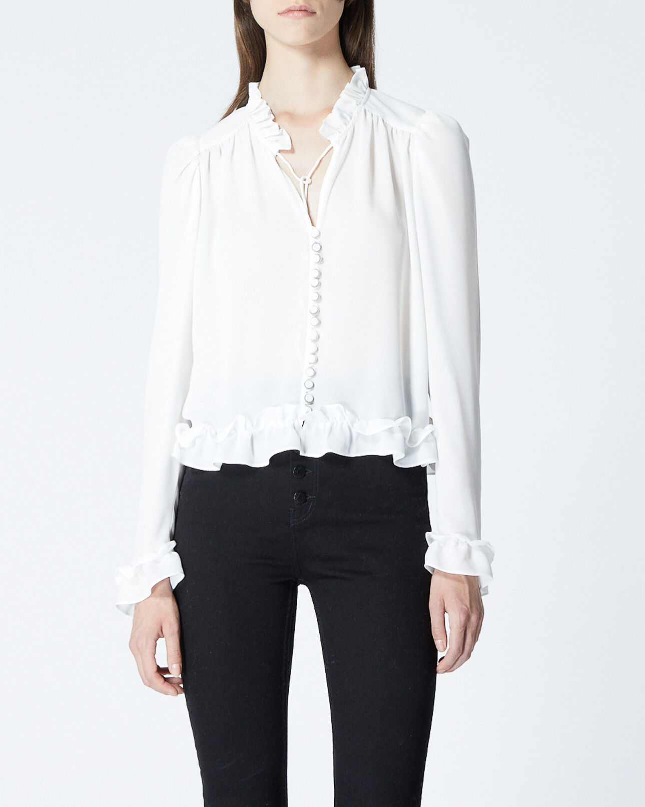 The Kooples DAMEN ECRU fließendes ecrufarbenes hemd mit volants