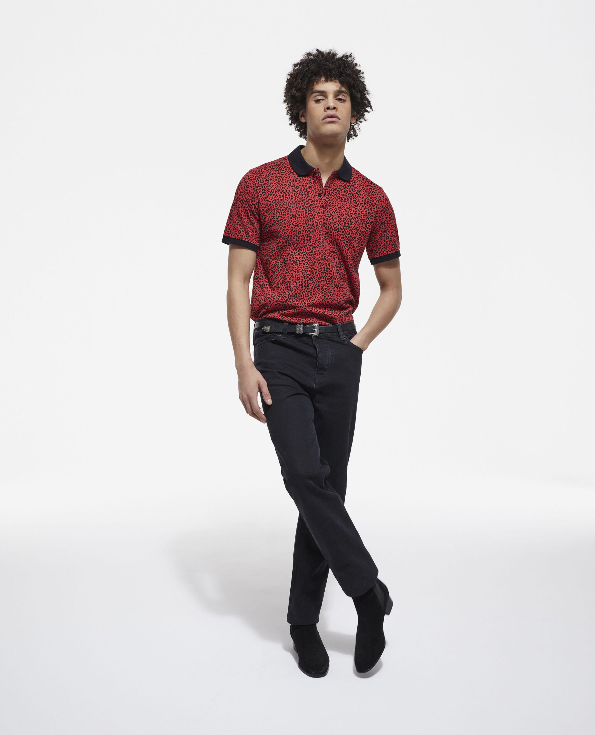 Red polo with leopard print, DARK RED, hi-res image number null