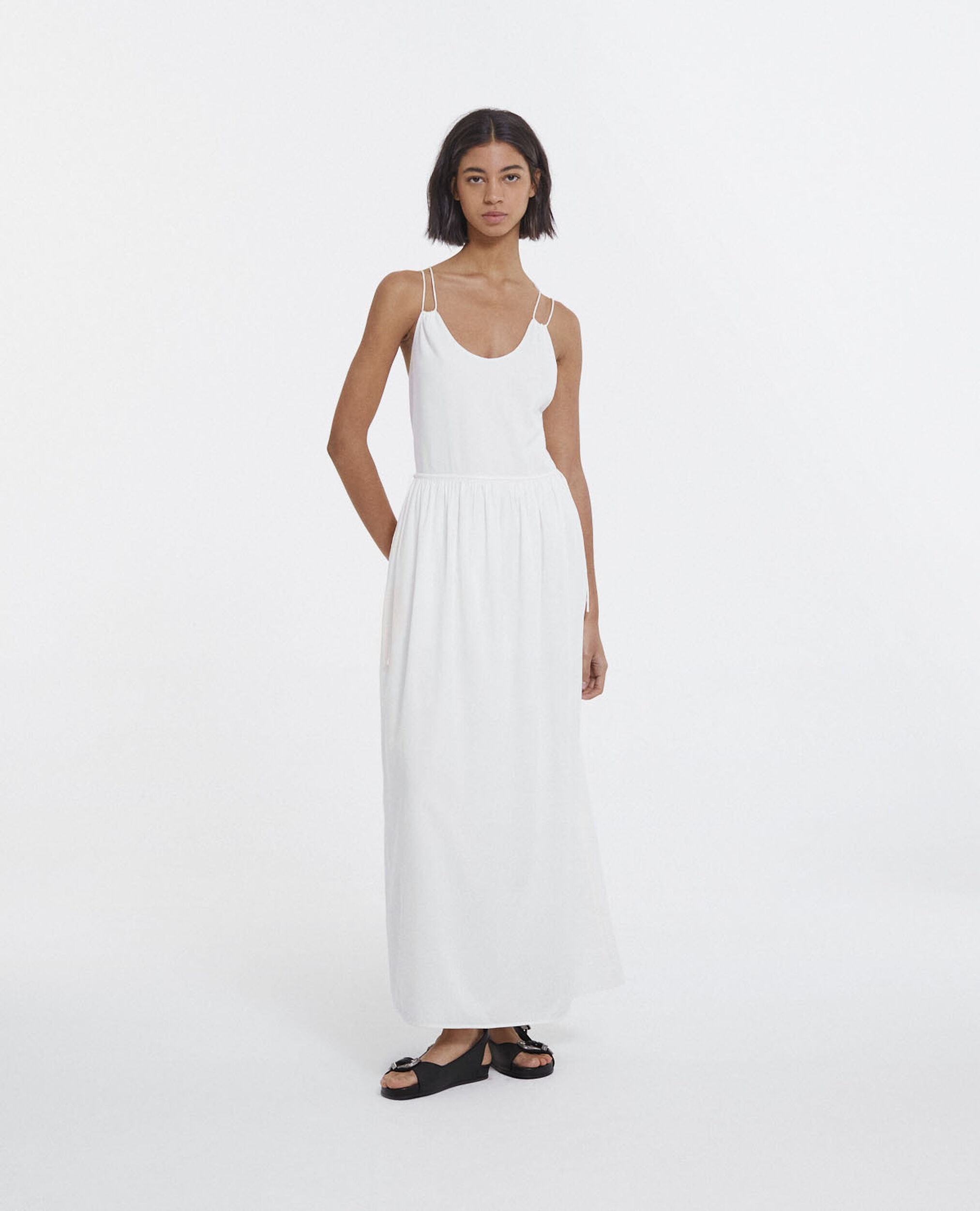 Ecru long summer dress with thin straps, OFF WHITE, hi-res image number null