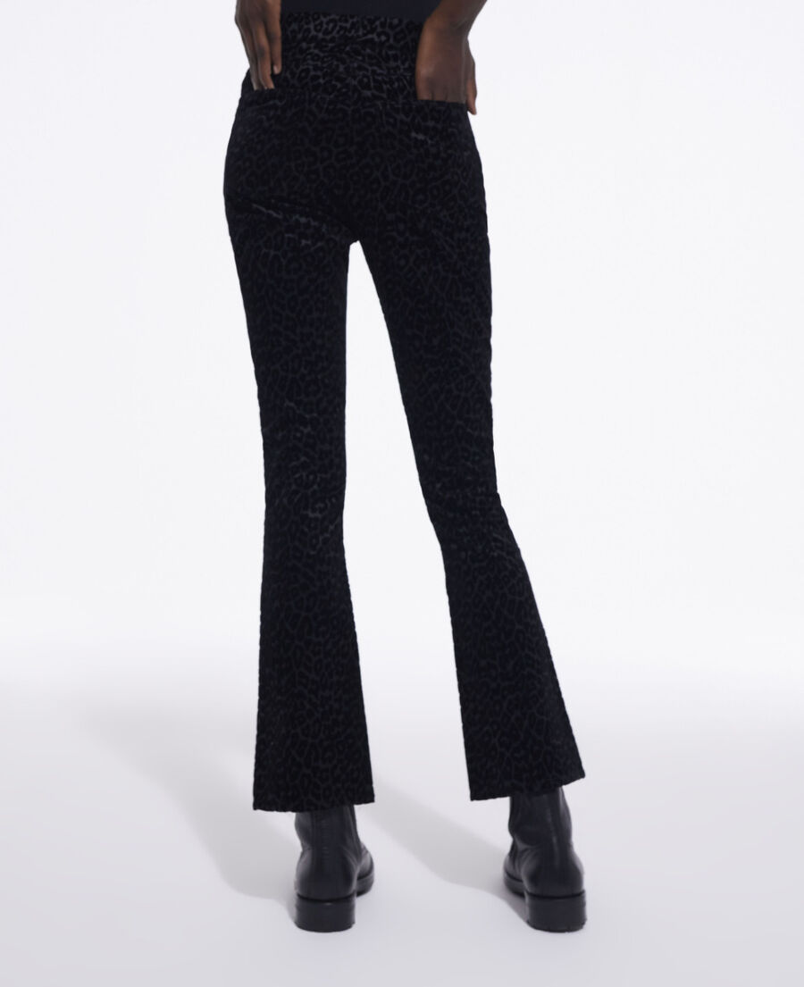 black velvet suit pants with leopard print