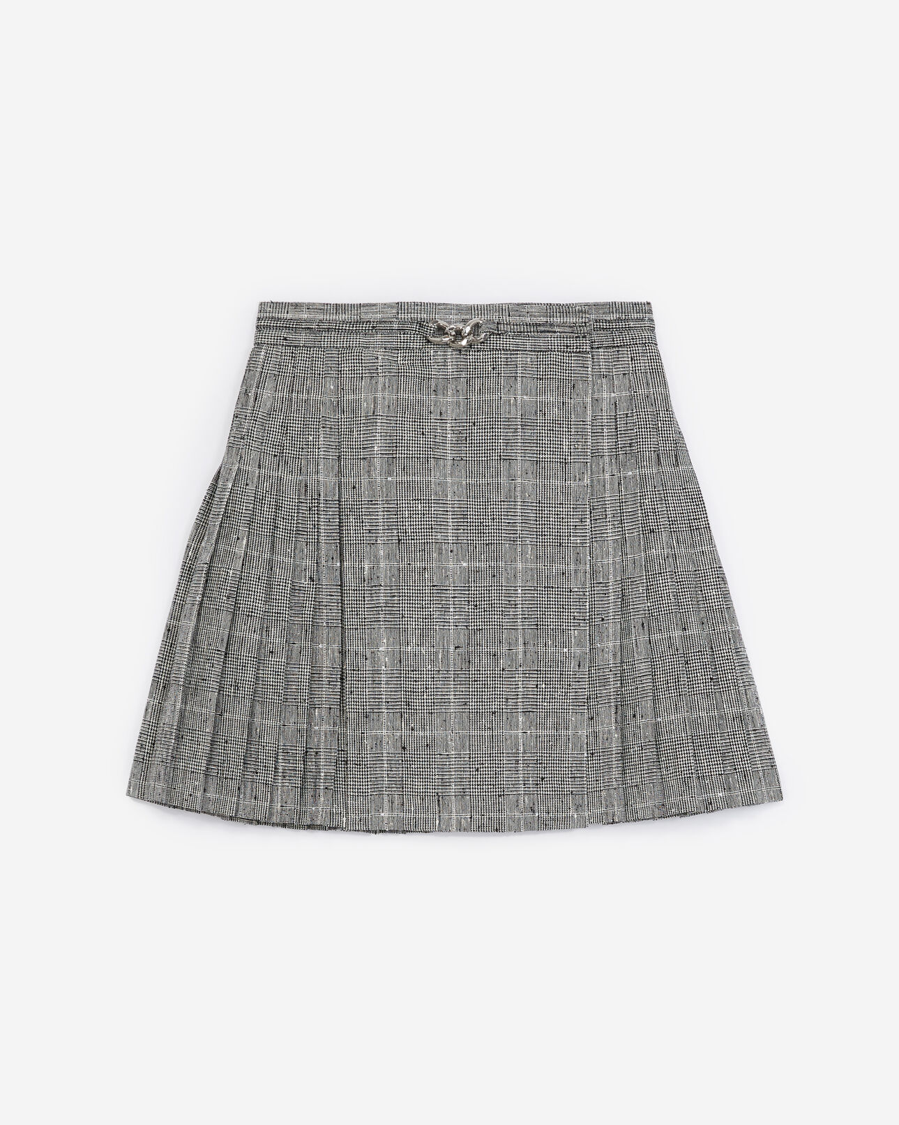 The Kooples WOMEN BLACK WHITE short pleated skirt in gray wool