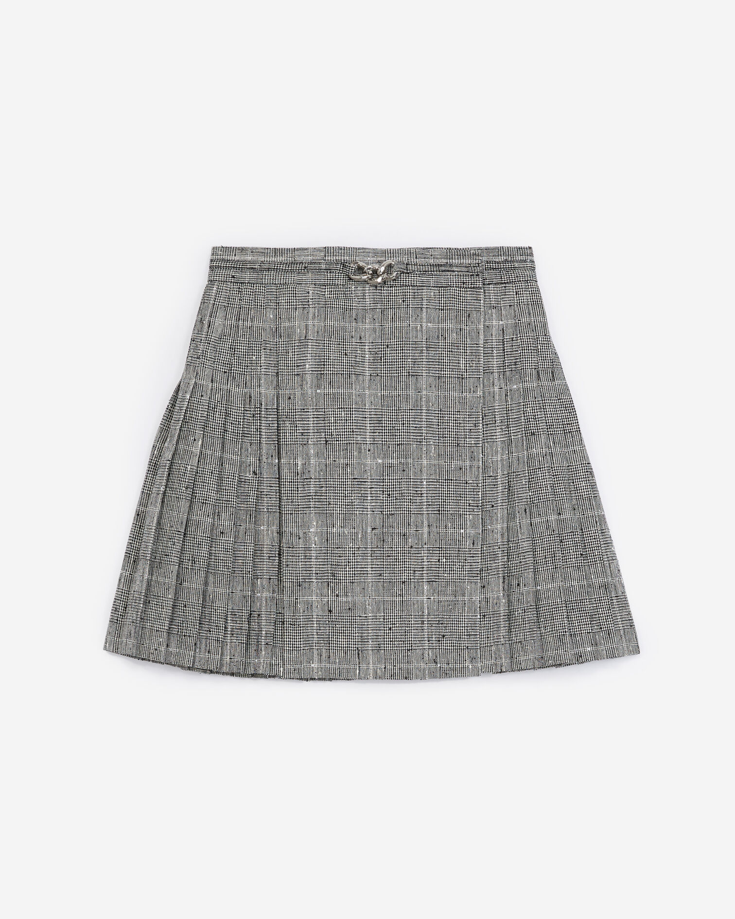 Short pleated skirt in gray wool, BLACK WHITE, hi-res image number null
