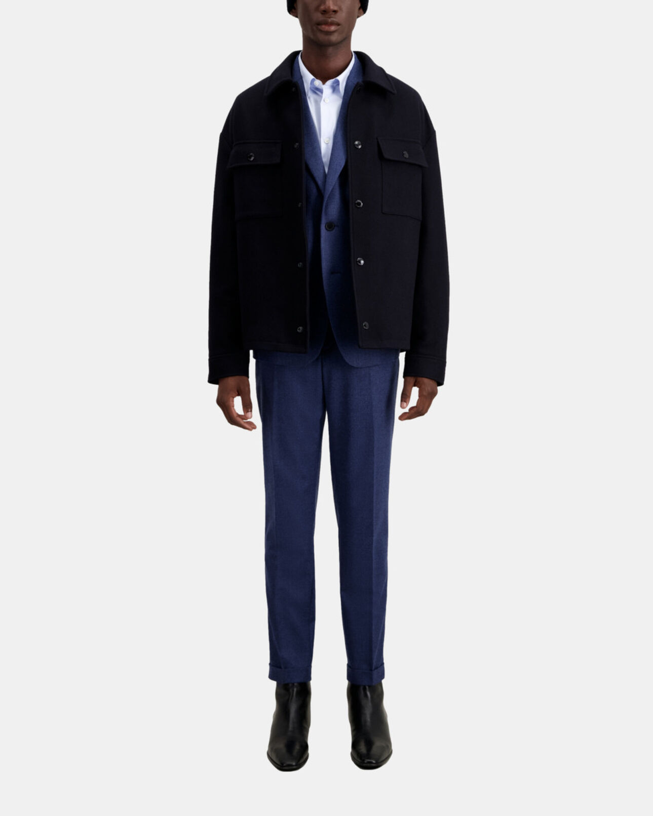 The Kooples MEN DARK NAVY blue wool-blend overshirt jacket
