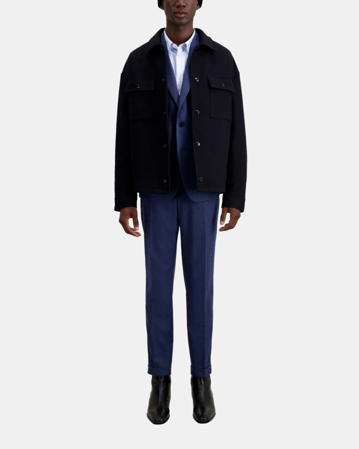 Blue wool-blend overshirt jacket, DARK NAVY, hi-res image number null