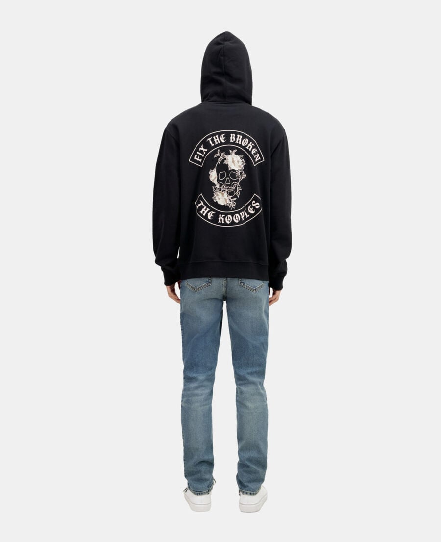 The Kooples MEN BLACK black hoodie with flower skull serigraphy