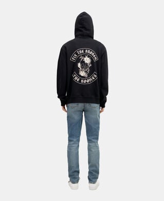 The Kooples MEN BLACK black hoodie with flower skull serigraphy
