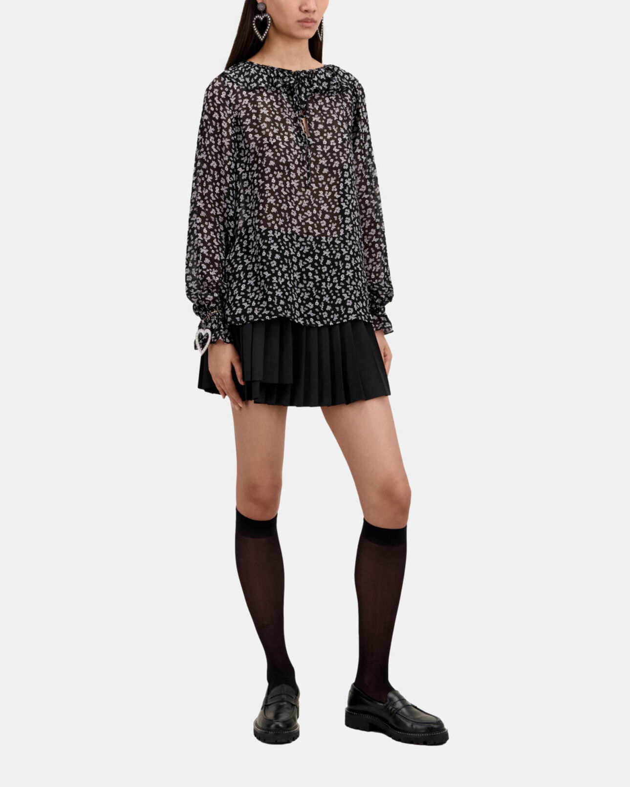 The Kooples WOMEN BLACK-ECRU printed top with ruffles