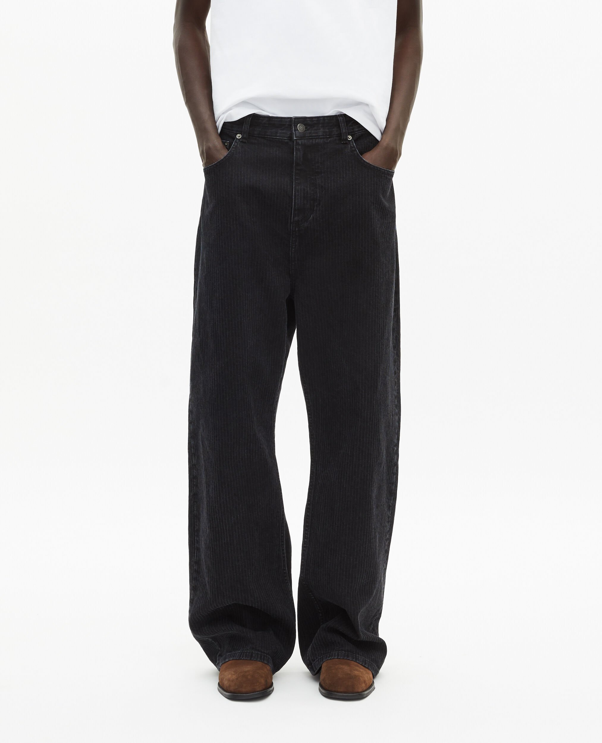 Black ribbed-effect baggy jeans, BLACK WASHED, hi-res image number null