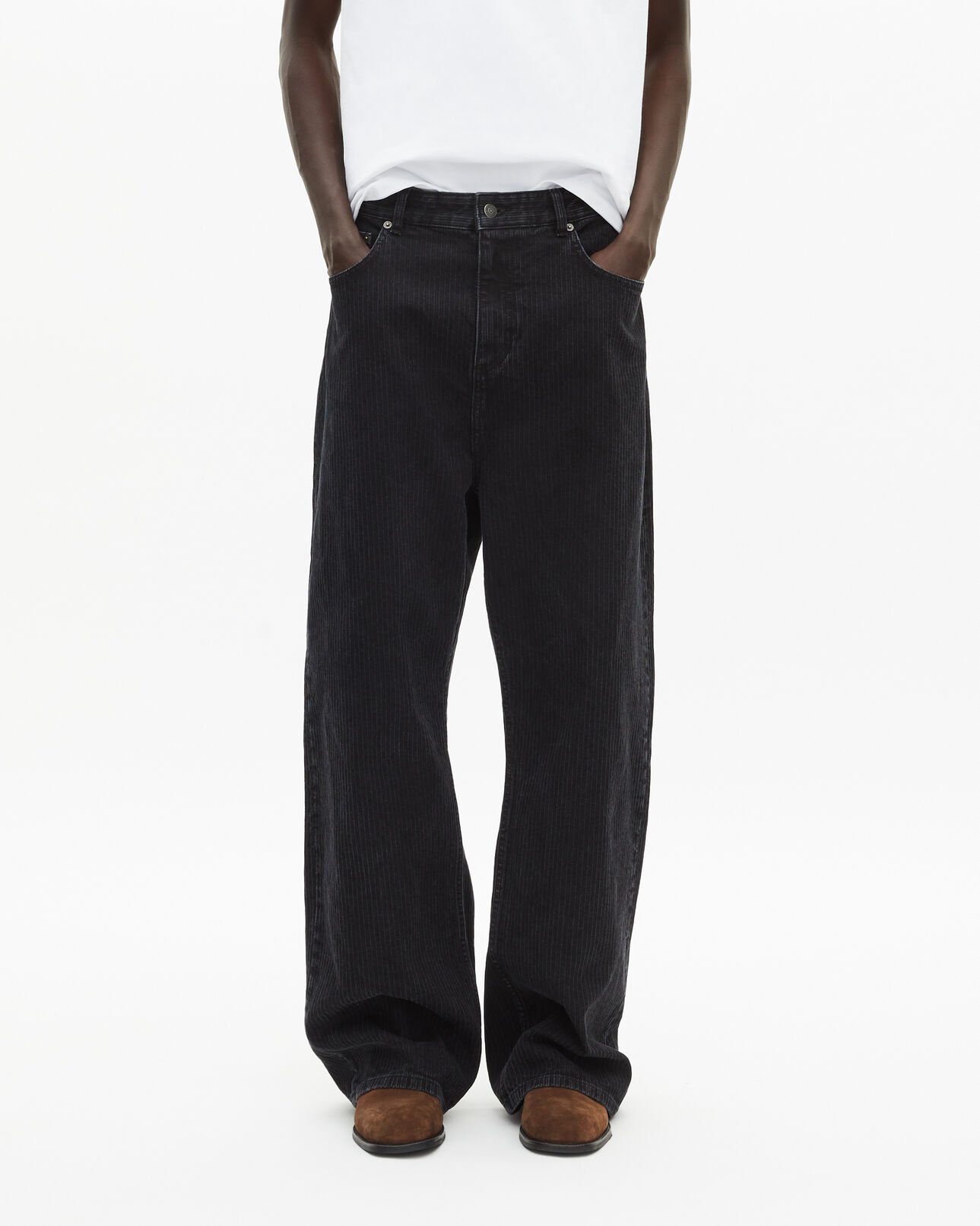 The Kooples HERREN BLACK WASHED gerippte, schwarze jeans mit baggy-passform