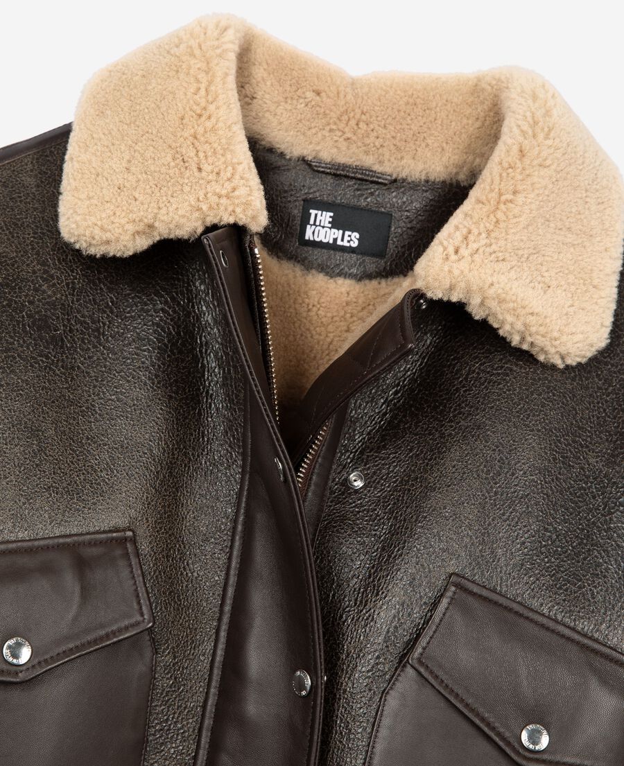 The Kooples FEMME BROWN peau lain&eacute;e courte marron