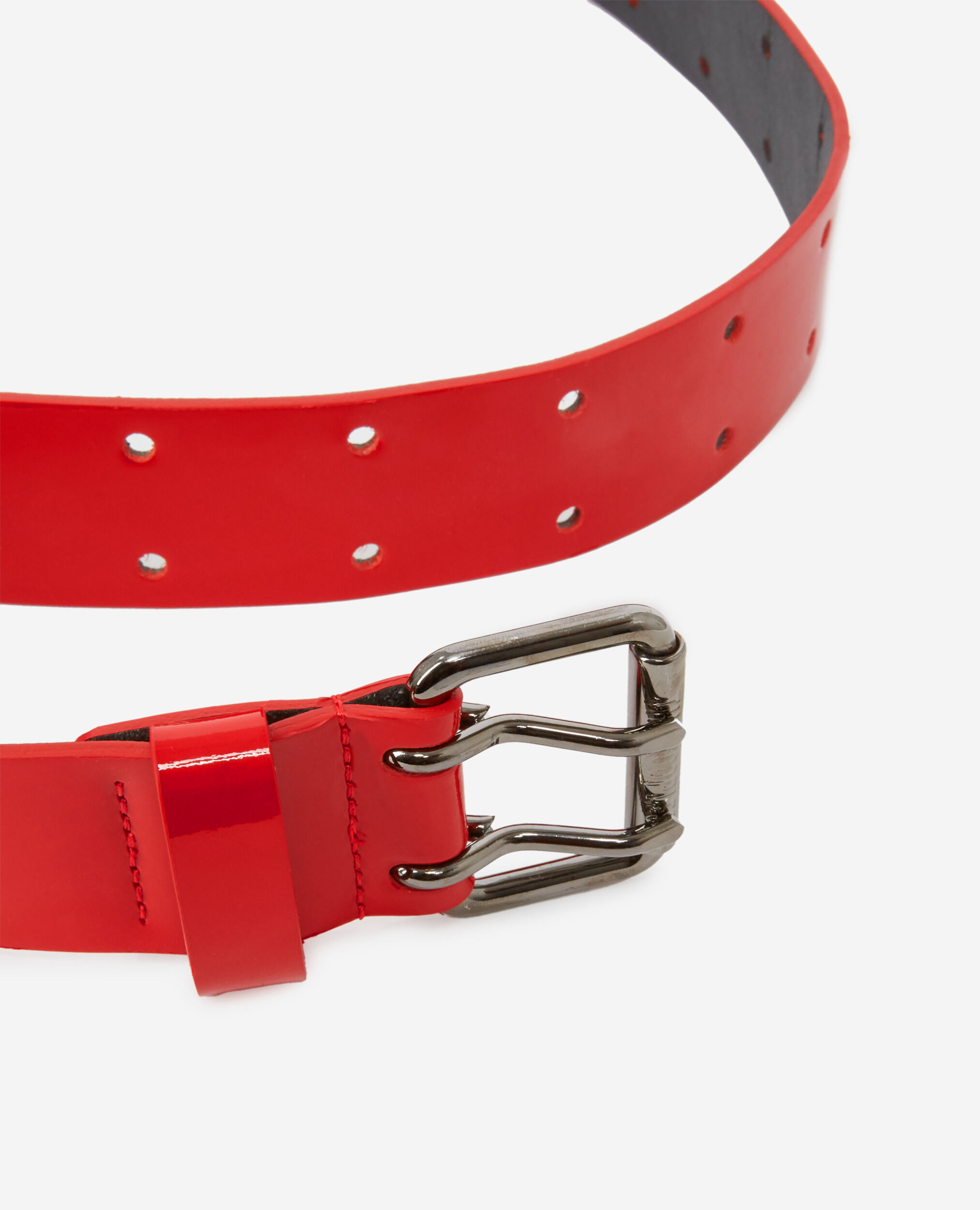 Red vinyle style leather belt with double notch, RED, hi-res image number null