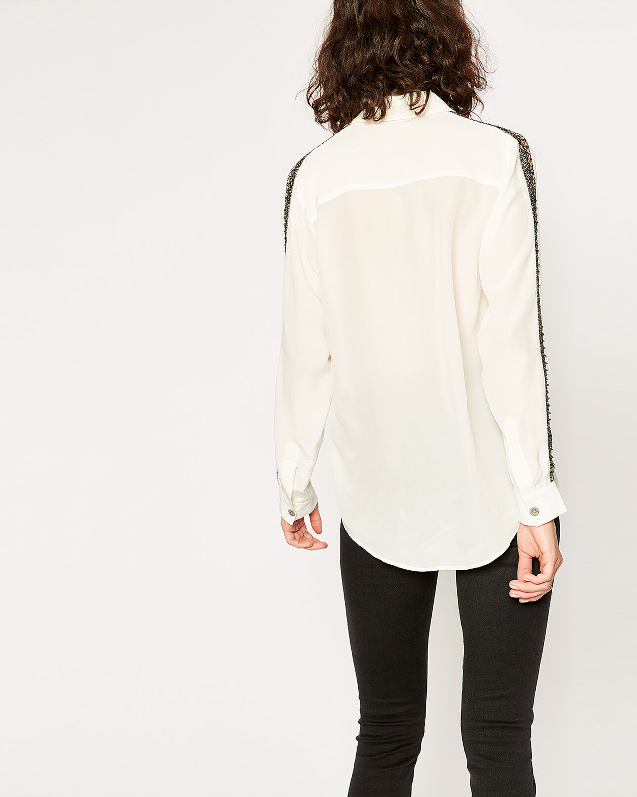 The Kooples DAMEN ECRU weißes krepp-hemd mit schmuckbändern