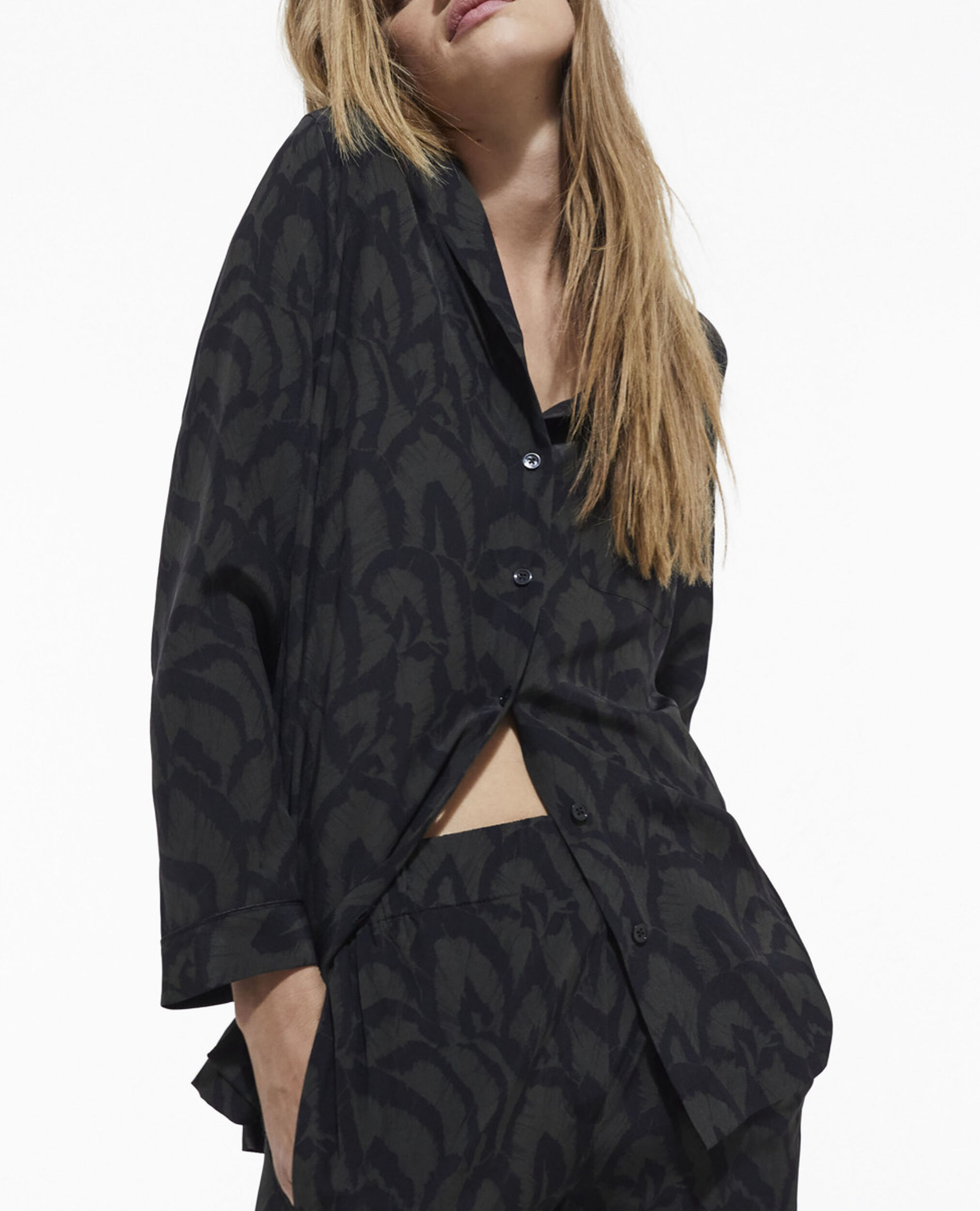Chemise en soie imprimée, KAKI BLACK, hi-res image number null