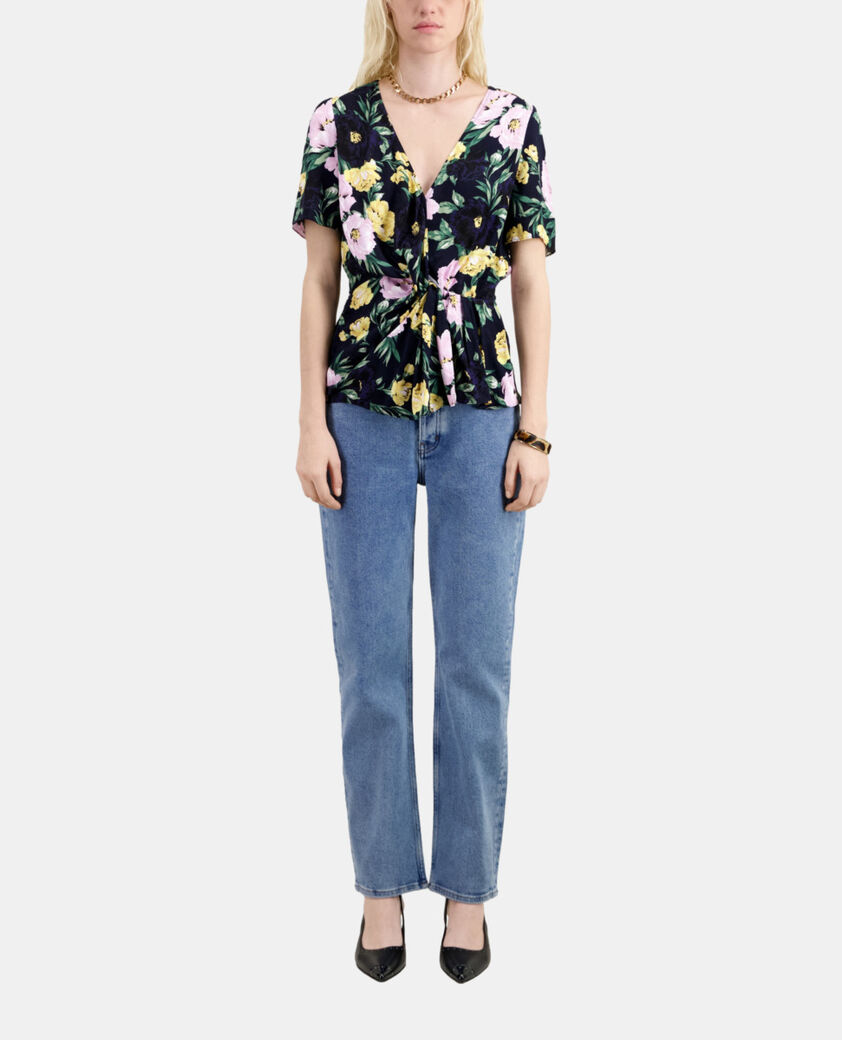 The Kooples WOMEN LIGHT PINK / DARK NAVY printed top with draping